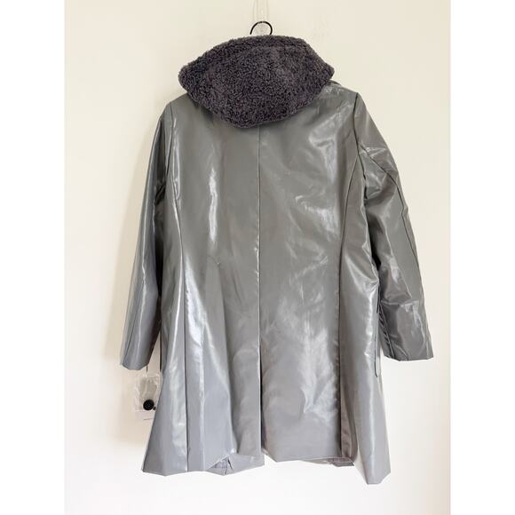 NWT Jane Post Raincoat Slicker Gray removable Faux Fur Vest Medium - Picture 6 of 9